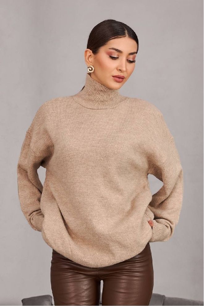 Mistix Blusa Bege Tamanho Grande Com Gola Alta Roupas por atacado Casual