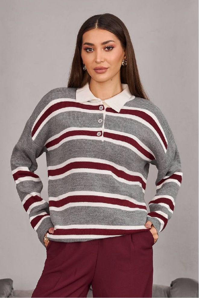 Mistix Pilka Dryžuota Kasdieninė Palaidinė Su Polo Apykakle Didmeninė prekyba drabužiais Kokteilinė