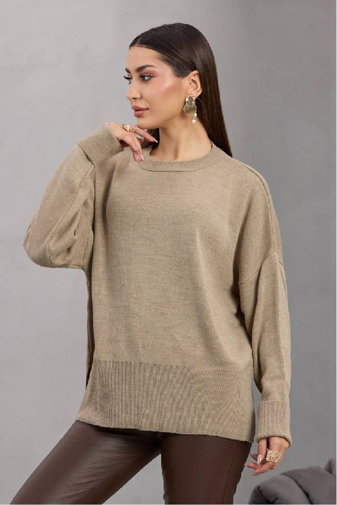 Mistix Smėlio Spalvos Palaidinė Oversized Fit Su Apvalia Iškirpte Didmeninė prekyba drabužiais Apykaklė su įkirpimu