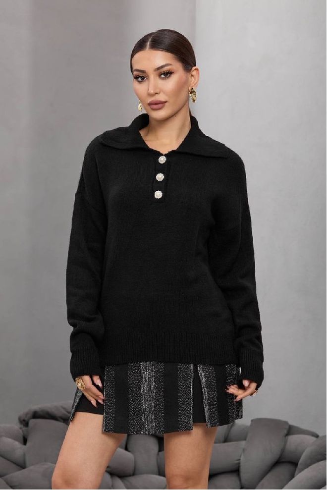 Mistix Prendas De Punto Con Cuello De Polo Y Botones En Color Carbón Ropa al por mayor Casual