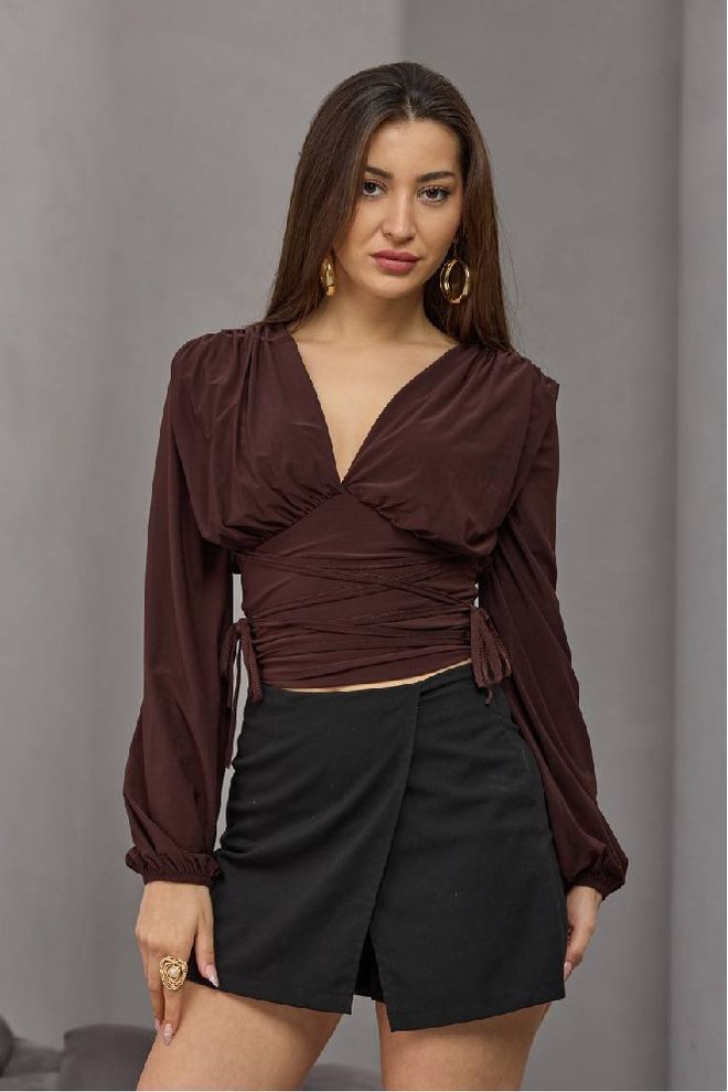 Mistix Rjava Seksi Elegantna Vgrajena Obrezovanje Bluza Oblačila na debelo Seksi