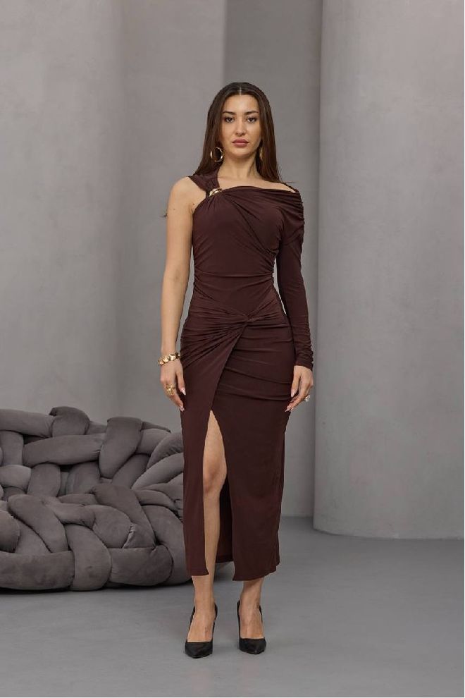 Mistix Brązowa Seksowna Elegancka Sukienka Bodycon Z Dekoltem Na Jedno Ramię Hurtowa sprzedaż odzieży Seksowny