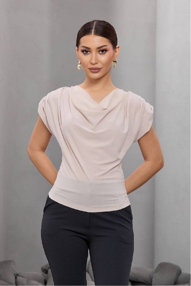 Mistix Blusa Beige Elegante De Corte Ajustado Con Cuello Redondo Ropa al por mayor Antiguo