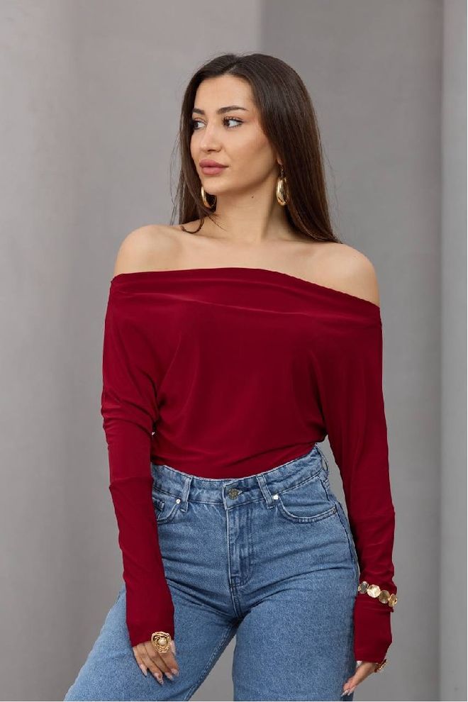 Mistix Bluza Bordo Rdeča Ozek Kroj Z Ovratnikom Brez Ramen Oblačila na debelo Ležerno