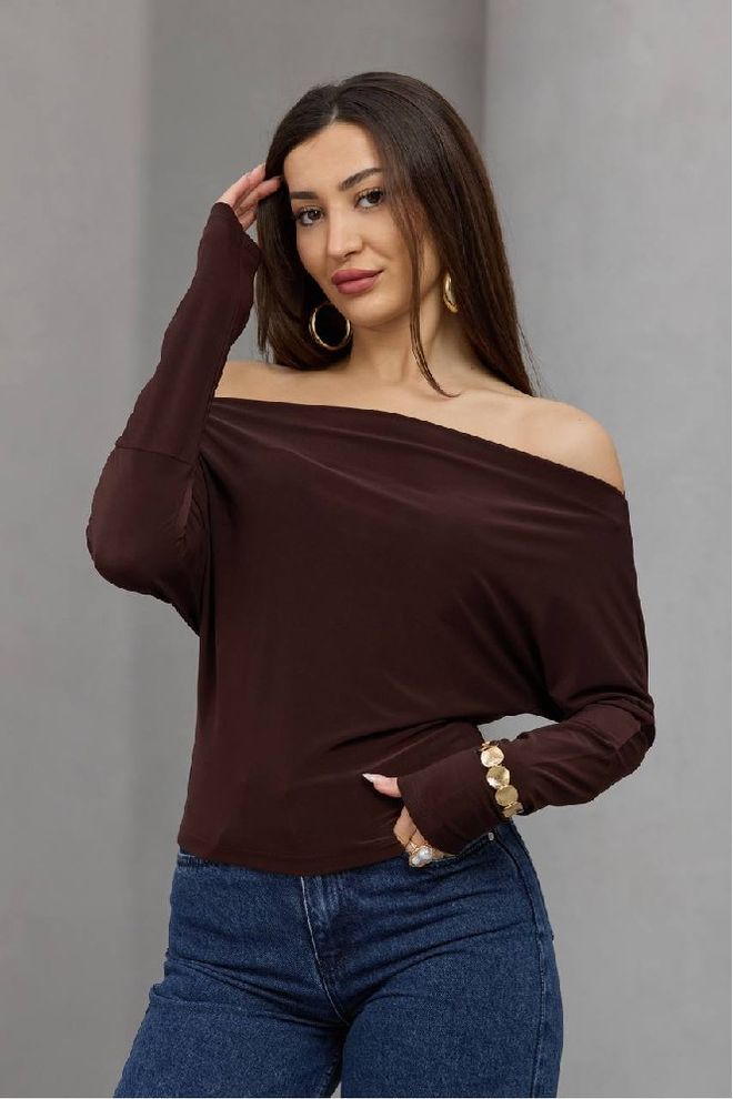 Mistix Camicetta Marrone Slim Fit Con Collo Scollato Abbigliamento all'ingrosso Casuale