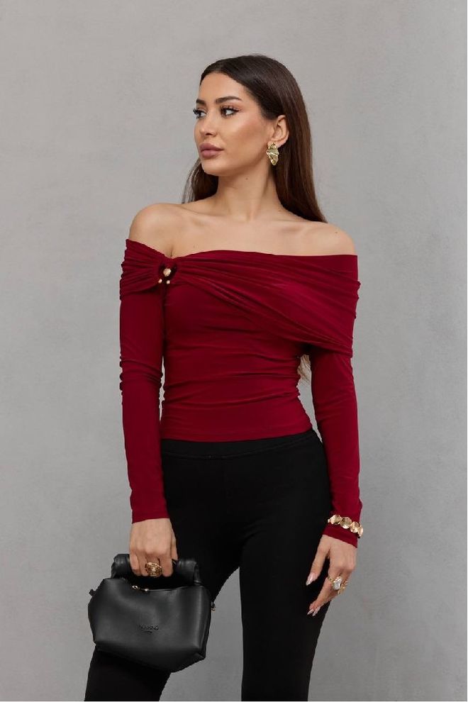 Mistix Blusa Sexy Vermelho Clarete Roupas por atacado Vintage