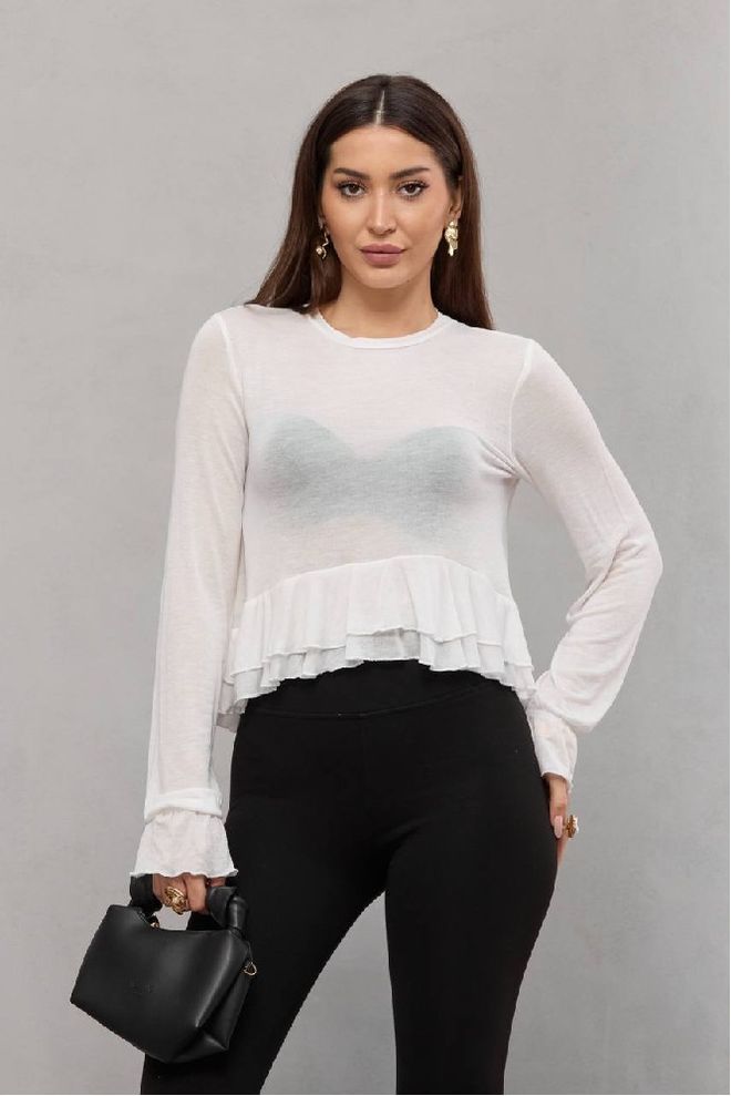 Mistix Blusa Branca Croppada Slim Fit Com Mangas Com Folhos Roupas por atacado Casual