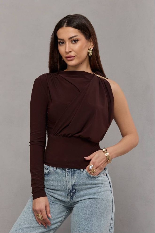 Mistix بلوزة بني جنسي رائع بريق ملابس بالجملة جنسي