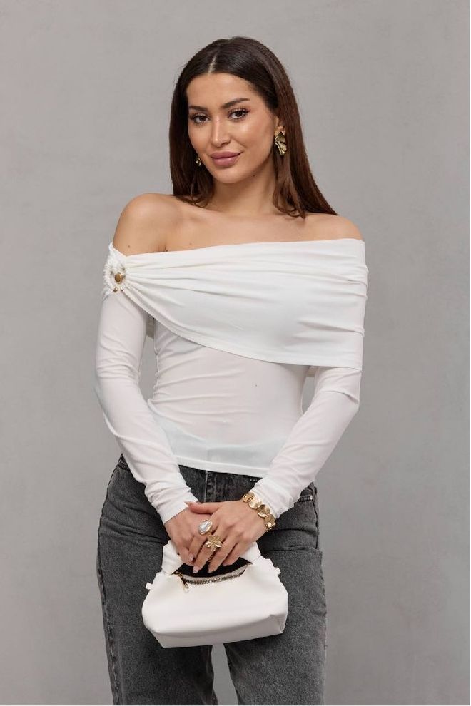 Mistix Blusa Branca Slim Fit Com Decote Off Shoulder Roupas por atacado Casual