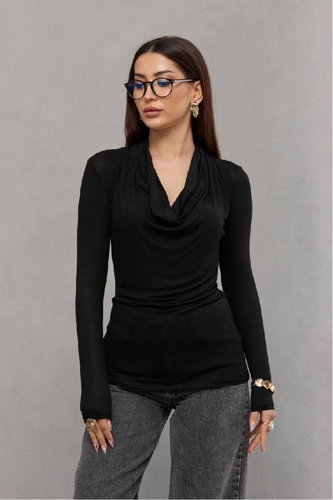 Mistix Blusa Preta Com Decote Cowl E Slim Fit Roupas por atacado Casual