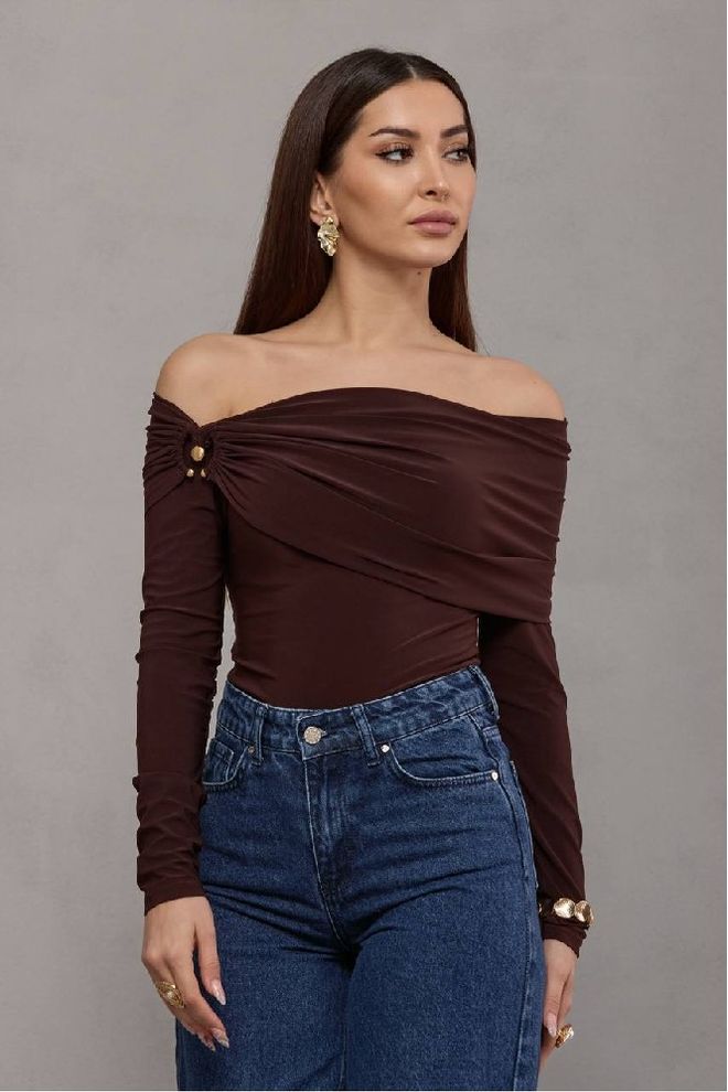 Mistix بلوزة بني جنسي رائع غير رسمي ملابس بالجملة غير رسمي