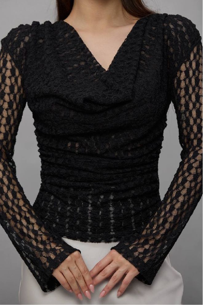 Mistix Blusa Negra Elegante Slim Fit Con Cuello En V Ropa al por mayor Antiguo