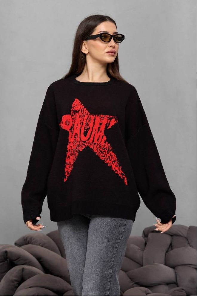 Mistix Black Oversized Fit Blouse With Stars Pattern Wholesale Clothing Casual