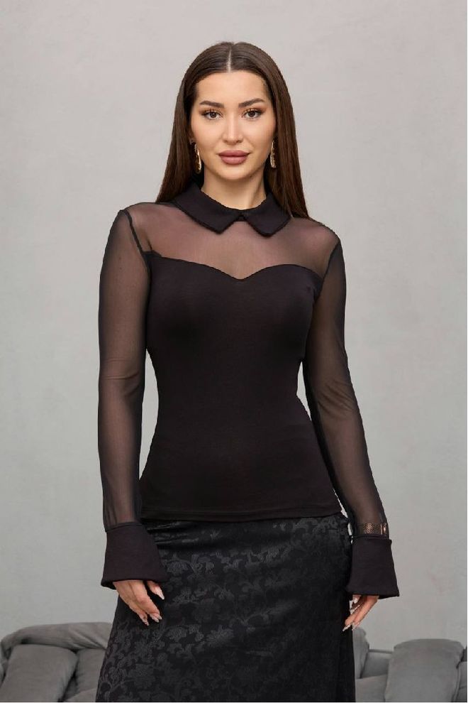 Mistix Черная Элегантная Приталенная Блузка С Рукавами Колокол Оптовая продажа одежды Винтаж