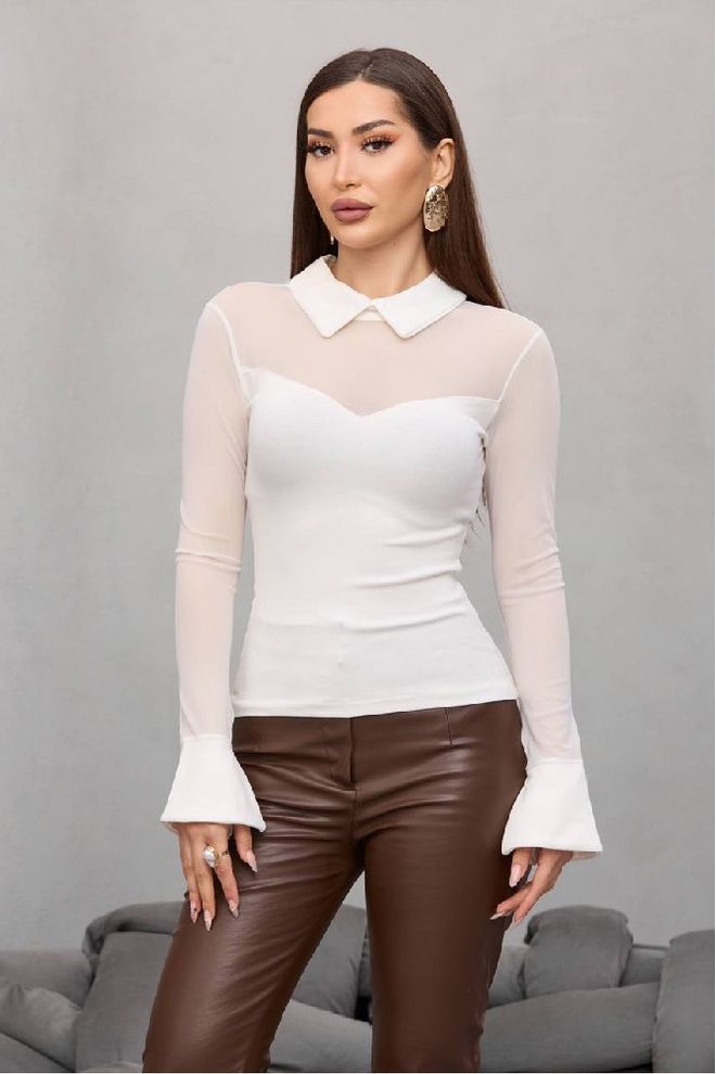 Mistix Белая Элегантная Приталенная Блузка С Рукавами Колокол Оптовая продажа одежды Повседневный