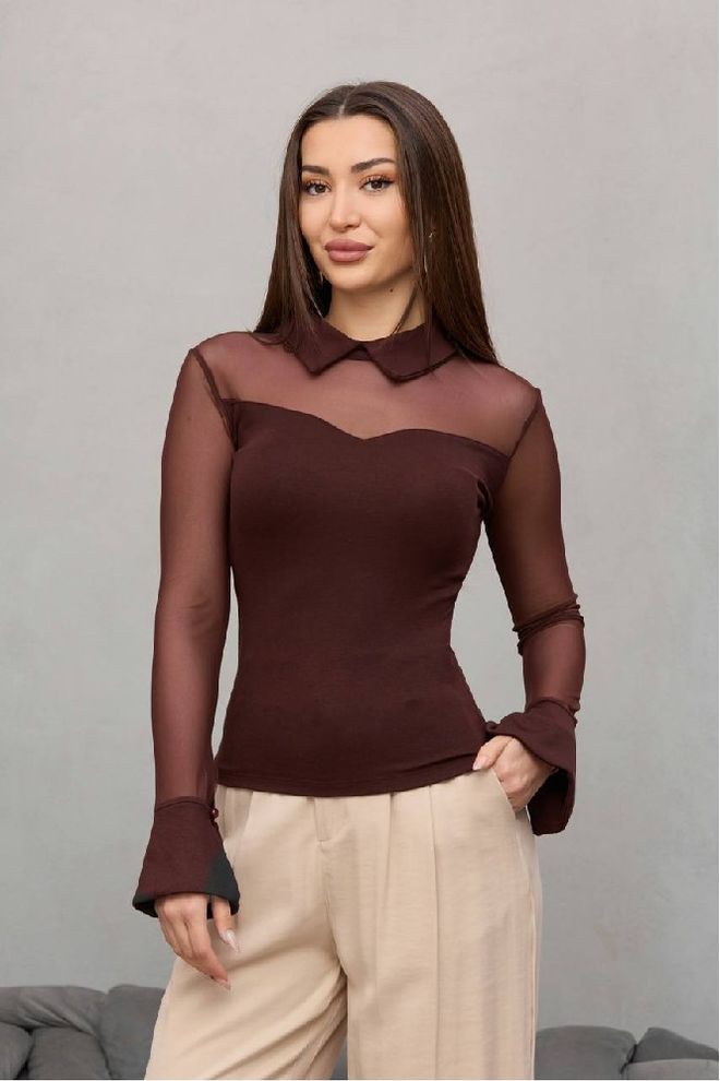 Mistix Элегантная Коричневая Блузка С Рукавами Колокольчик Оптовая продажа одежды Сексуальный