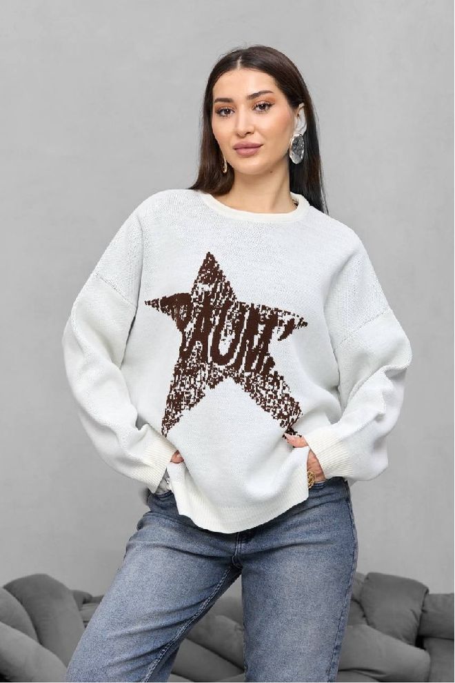 Mistix White Oversized Fit Casual Blouse With Stars Wholesale Clothing Casual