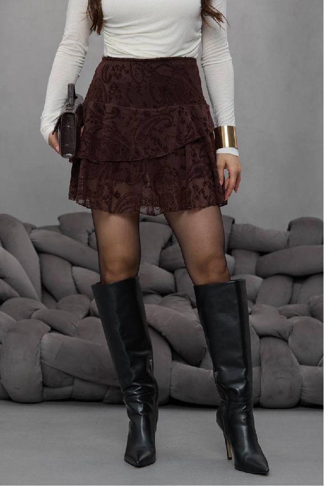 Mistix Falda Mini Marrón De Cintura Alta Con Capas Ropa al por mayor Casual