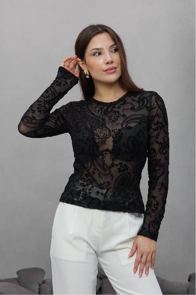 Mistix Черная Блузка Пейсли Узкий Крой Оптовая продажа одежды Винтаж