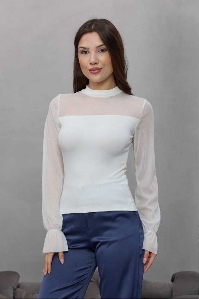 Mistix بلوزة بيضاء منقطة بأكمام كشكش ملابس بالجملة غير رسمي