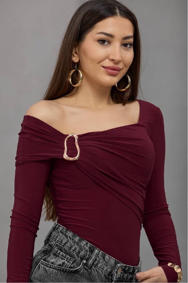Mistix Claret Red Blouse With Off Shoulder Neck Wholesale Clothing Casual