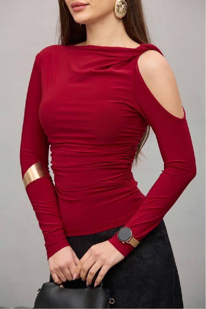 Mistix Claret Red Blouse With Elegant Boat Neck Wholesale Clothing Sexy