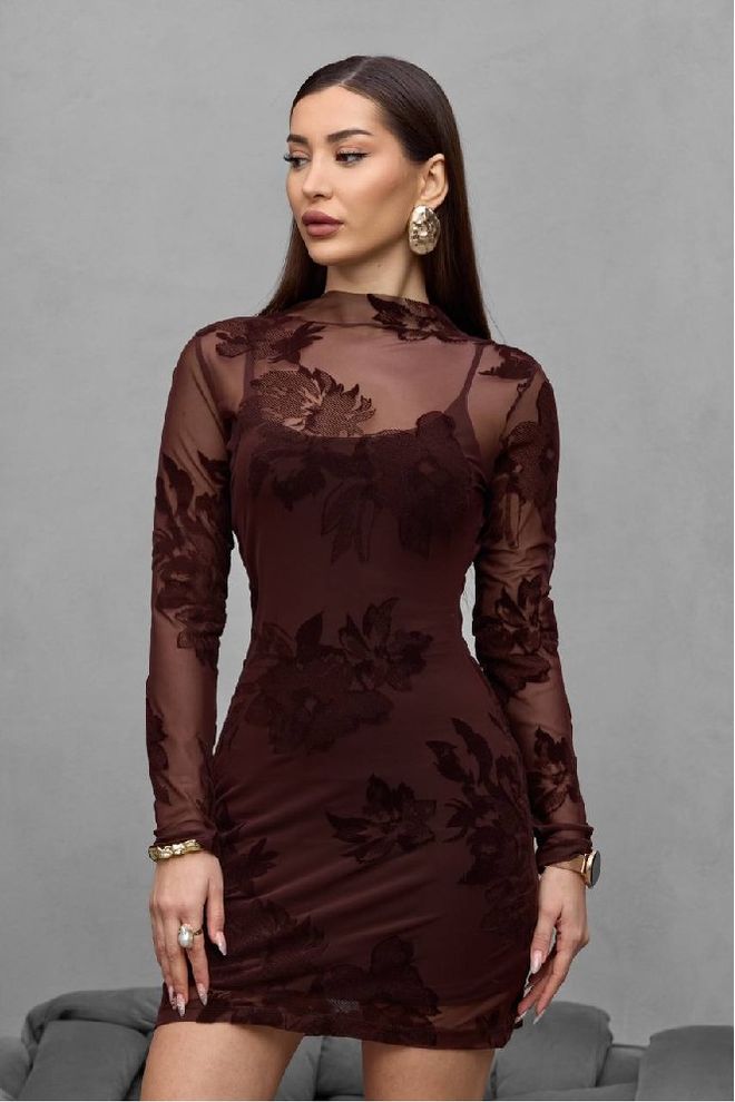 Mistix فستان بني جنسي أنيق رسمي بريق بوديكون ملابس بالجملة جنسي