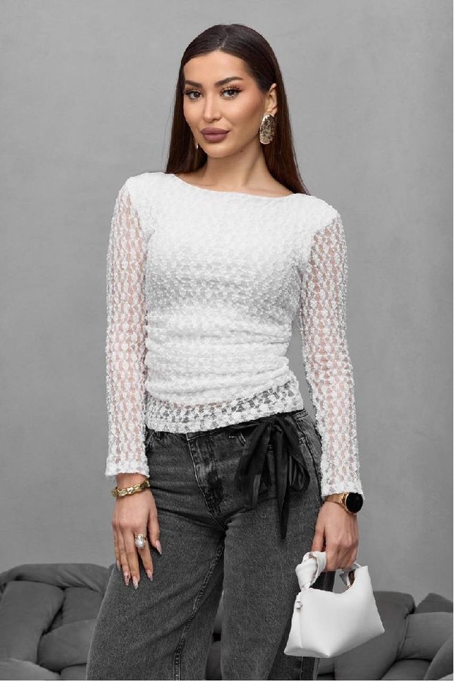 Mistix Weiße Elegante Glam Taillierte Bluse Großhandelskleidung Sexy