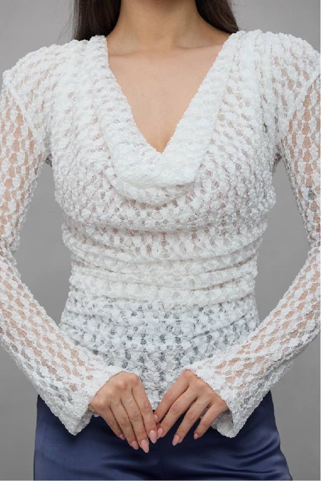 Mistix Blusa Blanca Ajustada Con Lunares Y Mangas Campana Ropa al por mayor Antiguo