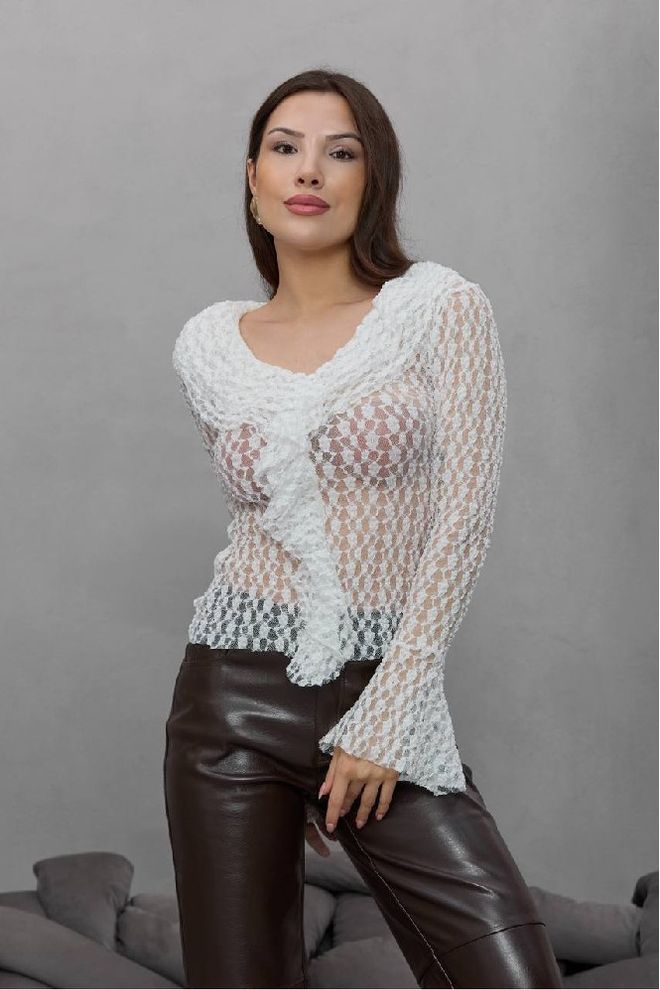 Mistix Blusa Blanca Glamorosa Con Mangas Campana De Red Ropa al por mayor Sexy