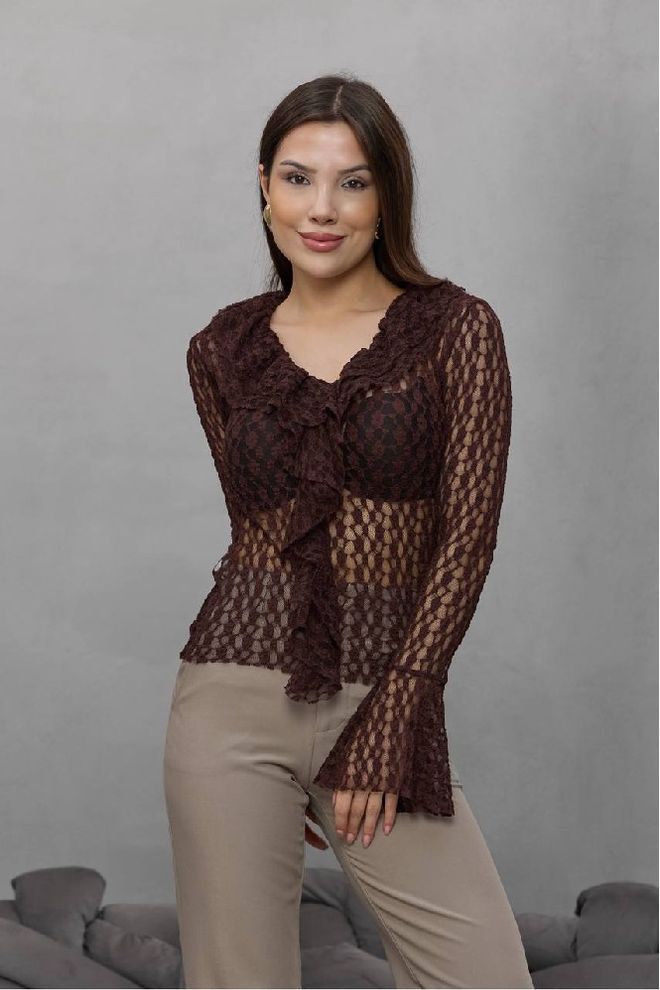 Mistix Blusa Marrón Sexy Elegante Formal Antiguo Ropa al por mayor Antiguo