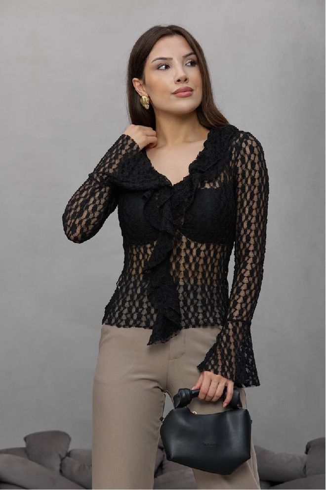 Mistix Blusa Negra Elegante De Corte Entallado Con Mangas Campana Ropa al por mayor Antiguo