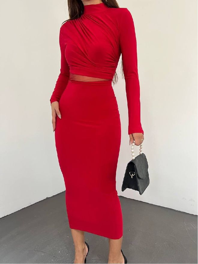 Mistix Червена Секси Елегантна Официална Глем Вталена Рокля Дрехи на едро Секси