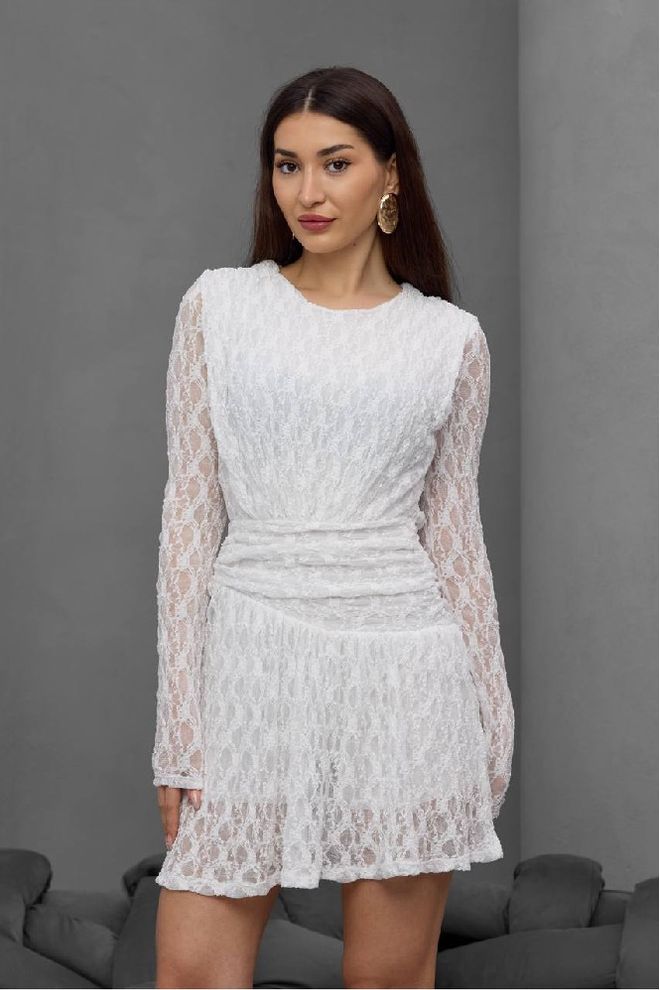 Mistix Beyaz Zarif Fit & Flare Mini Elbise Toptan Giyim Nostaljik