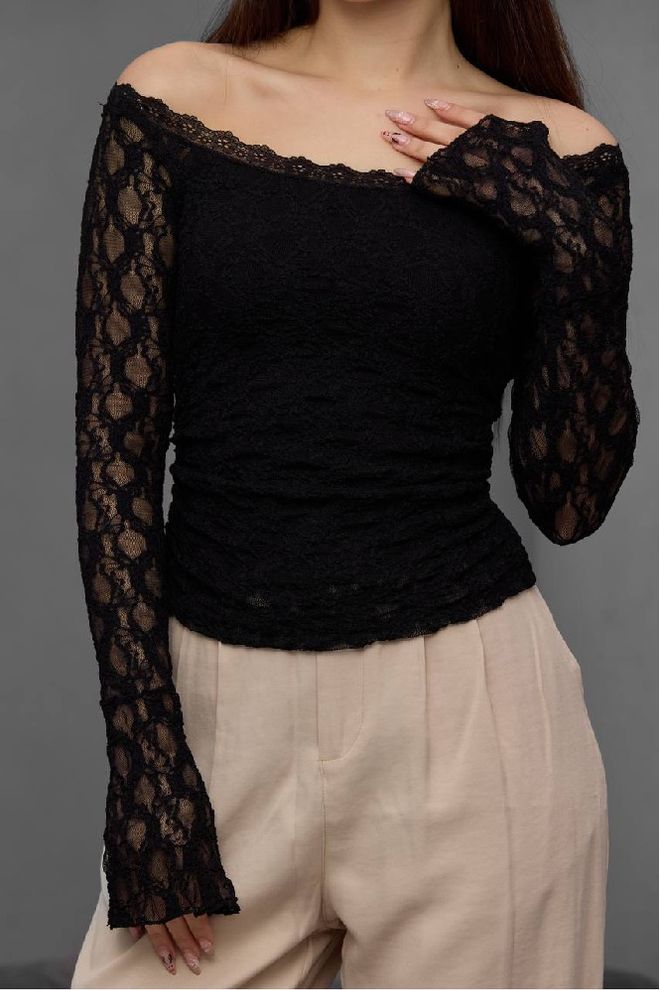 Mistix Zwarte Glamoureuze Blouse Met Off Shoulder Hals Groothandel Kleding Sexy