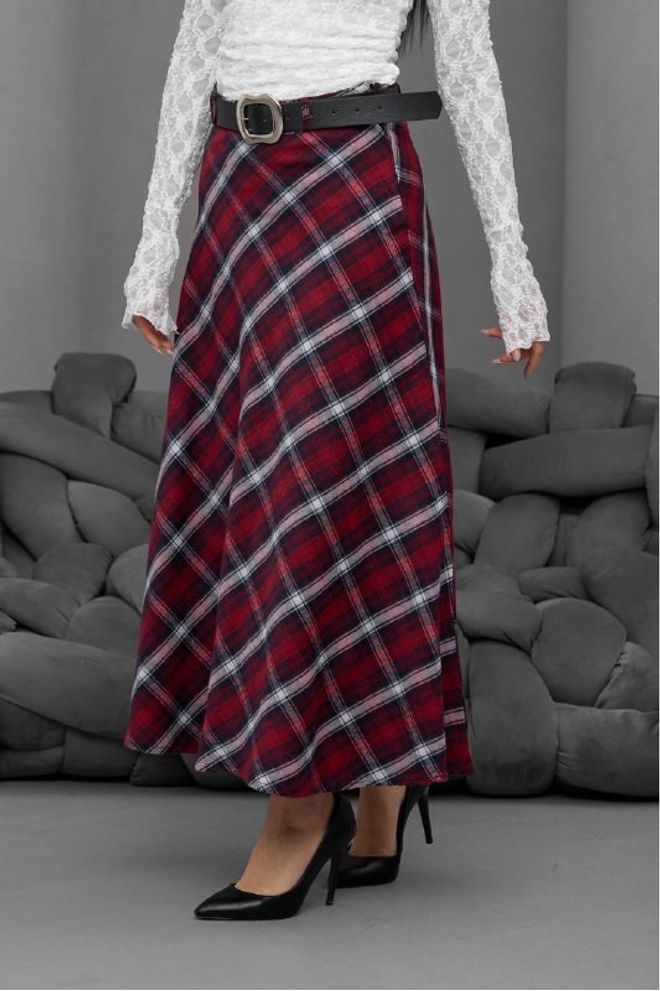 Mistix Κόκκινη Καρό Vintage Φούστα Α γραμμή Μάξι Χονδρικό εμπόριο ενδυμάτων Casual