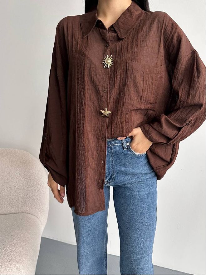 Mistix Chemise Brun Casual Vintage Boho Vêtements en gros Décontracté