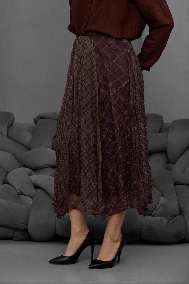 Mistix Καφέ Ψηλόμεση Φούστα Με Φαρδιά Γραμμή Midi Χονδρικό εμπόριο ενδυμάτων Casual