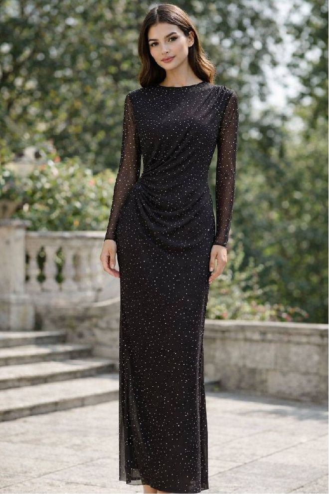 Mistix فستان أسود رسمي أنيق بريق غمد ملابس بالجملة رَسمِيّ