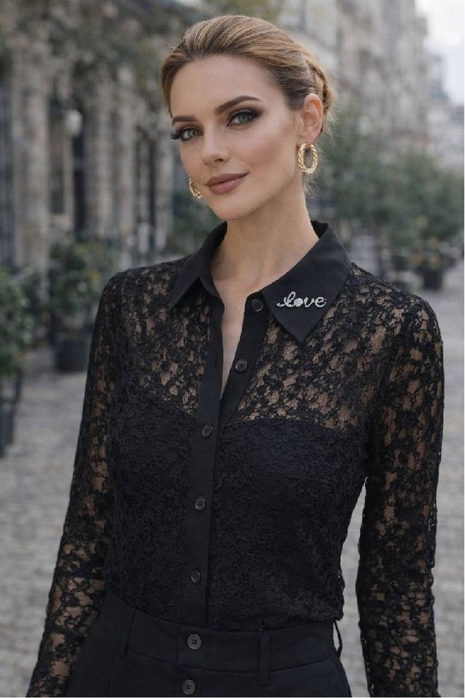 Mistix Chemise Noire Élégante Ajustée Boutonnée Vêtements en gros Sexy