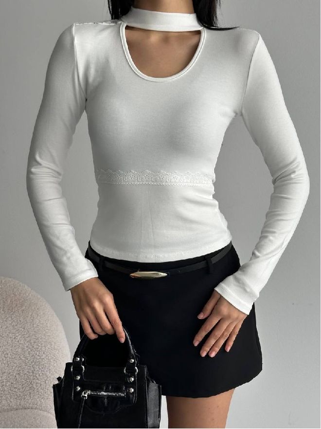 Mistix Chemisier Blanc Élégant À Manches Longues Ajustées Vêtements en gros Décontracté