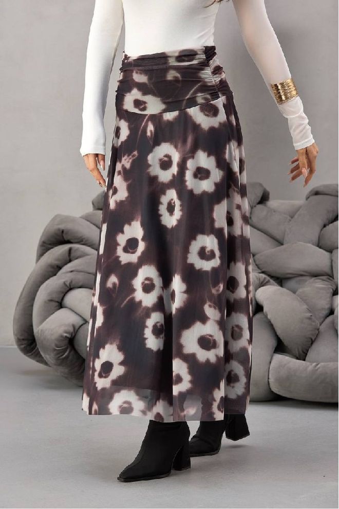 Mistix Falda Negra Floral Línea A Maxi Ropa al por mayor Casual