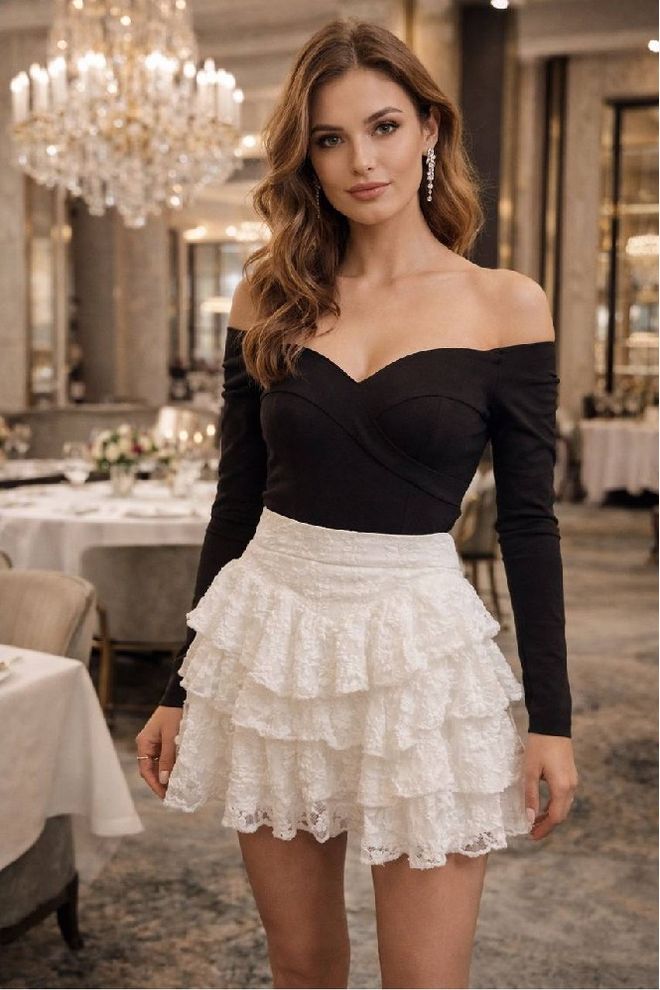 Mistix Falda Blanca Sexy Elegante Mini Con Capas Ropa al por mayor Sexy