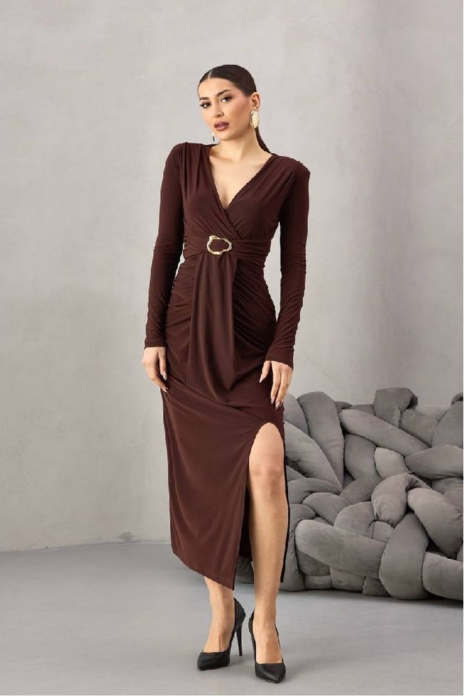 Mistix Braun Sexy Elegant Formal Glam Wickel Kleid Großhandelskleidung Sexy