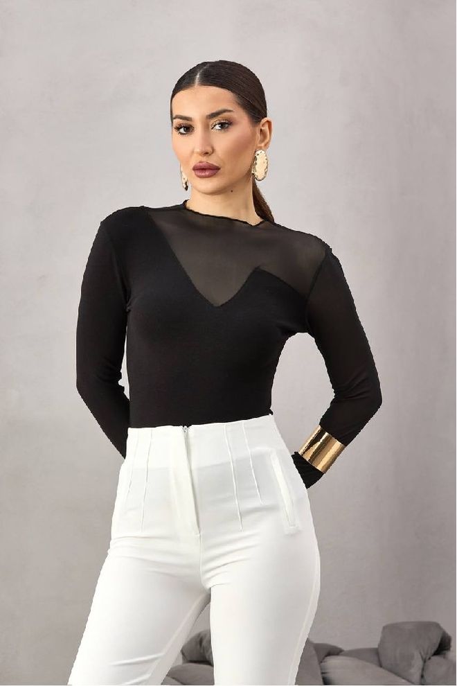 Mistix Czarna Elegancka Bluzka Slim Fit Hurtowa sprzedaż odzieży Casual