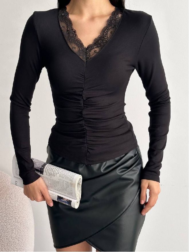 Mistix Noir Sexy Élégant Formel Ancien Glamour Rétro Chemisier Vêtements en gros Ancien