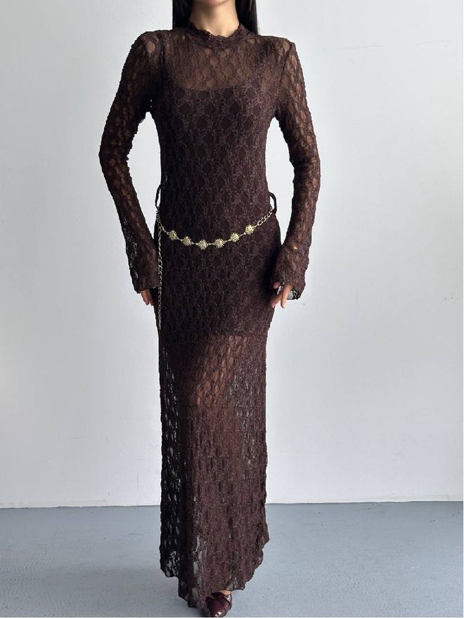 Mistix Elegante Vestido Marrón Tipo Vaina Con Estampado Floral Ropa al por mayor Antiguo