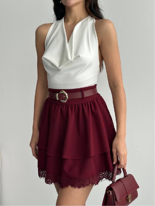 Mistix Claret Red Layered Mini Skirt Wholesale Clothing Casual