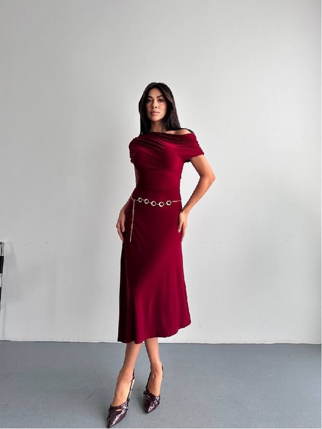 Mistix Tamsiai Raudonas Siauras Ir Platėjantis Midi Suknelė Didmeninė prekyba drabužiais Vintažinis