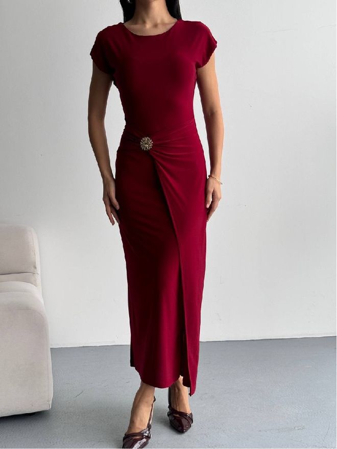 Mistix Eleganti Tamsiai Raudona Maksi Suknelė Be Rankovių Didmeninė prekyba drabužiais Čiuožėjos